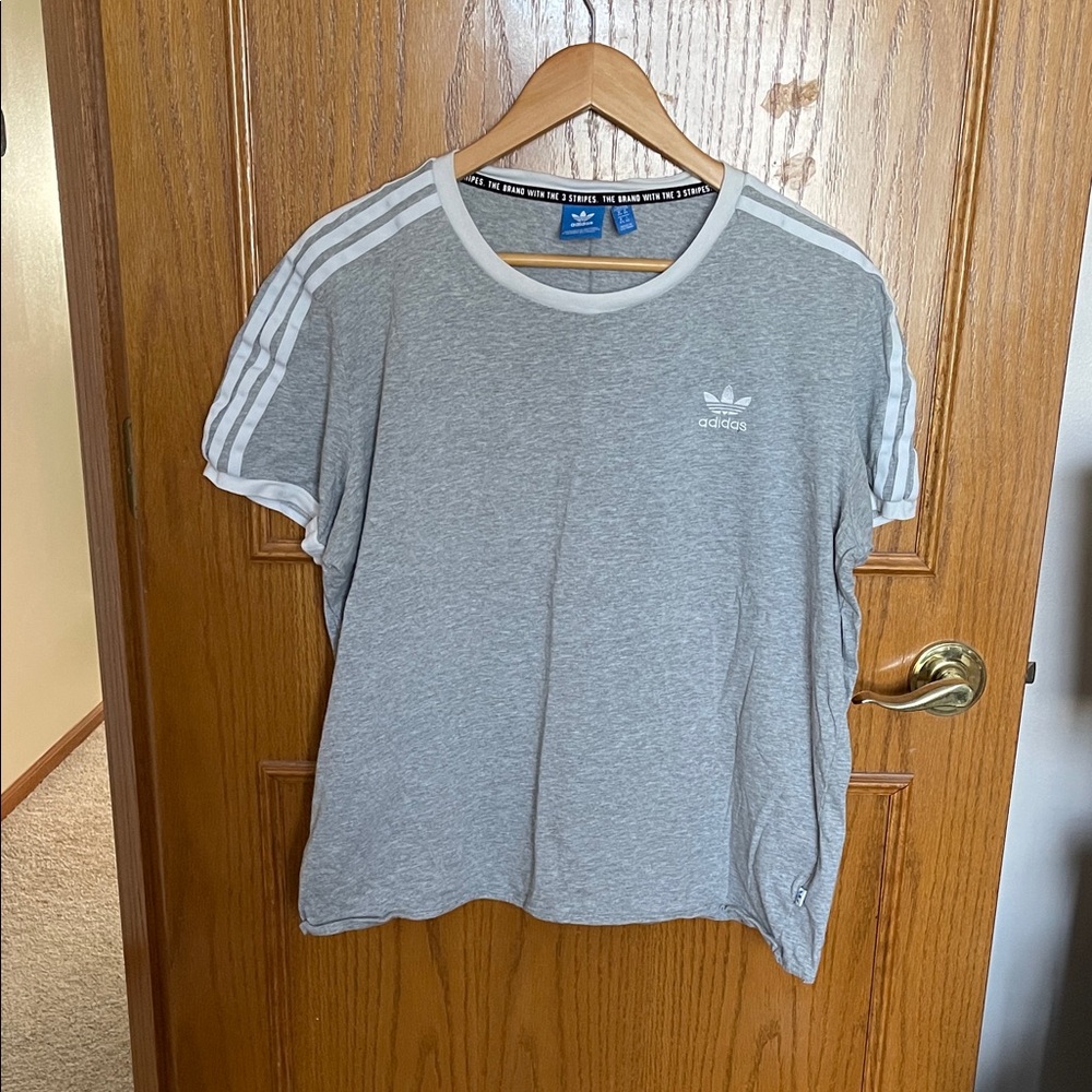 Adidas Heather Gray Tee with White Accents